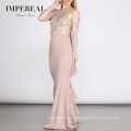 Lace Long Sleeve Bow Detail Formal Elegant Pink Evening Dresses Turkey